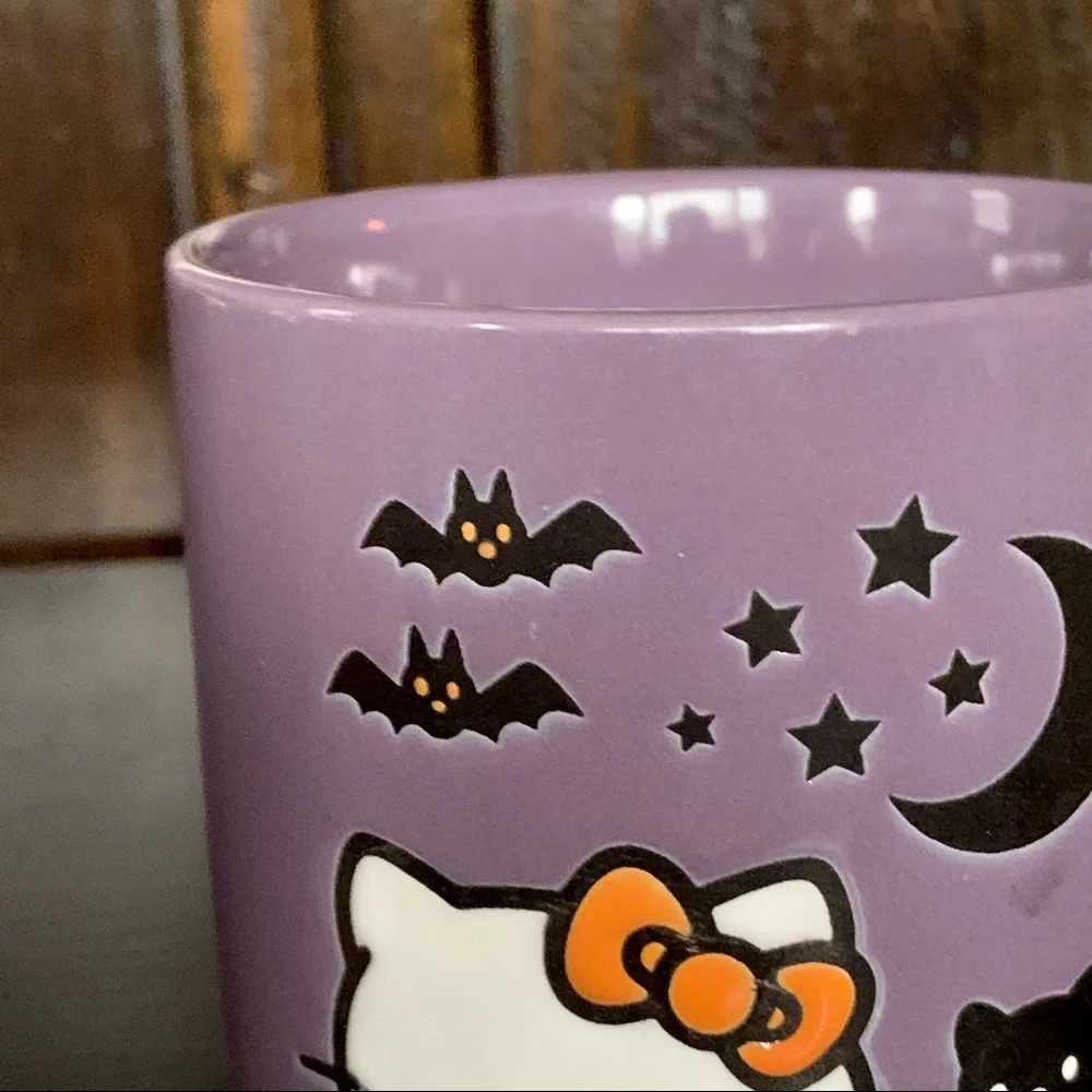 Hello Kitty Purple Halloween Mug - Black Cat Jack O’ Lantern Bats - Picture 2 of 11